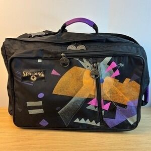 Spalding Duffel Bag Vintage 90s Geometric Abstract Black Pink Purple Travel Bag